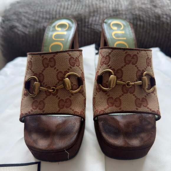 Gucci Houdan Platform Heel in Canvas & Suede - Picture 2 of 7